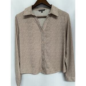 Women’s Adrianna Papell Size L Tan and Black Dotted Blouse